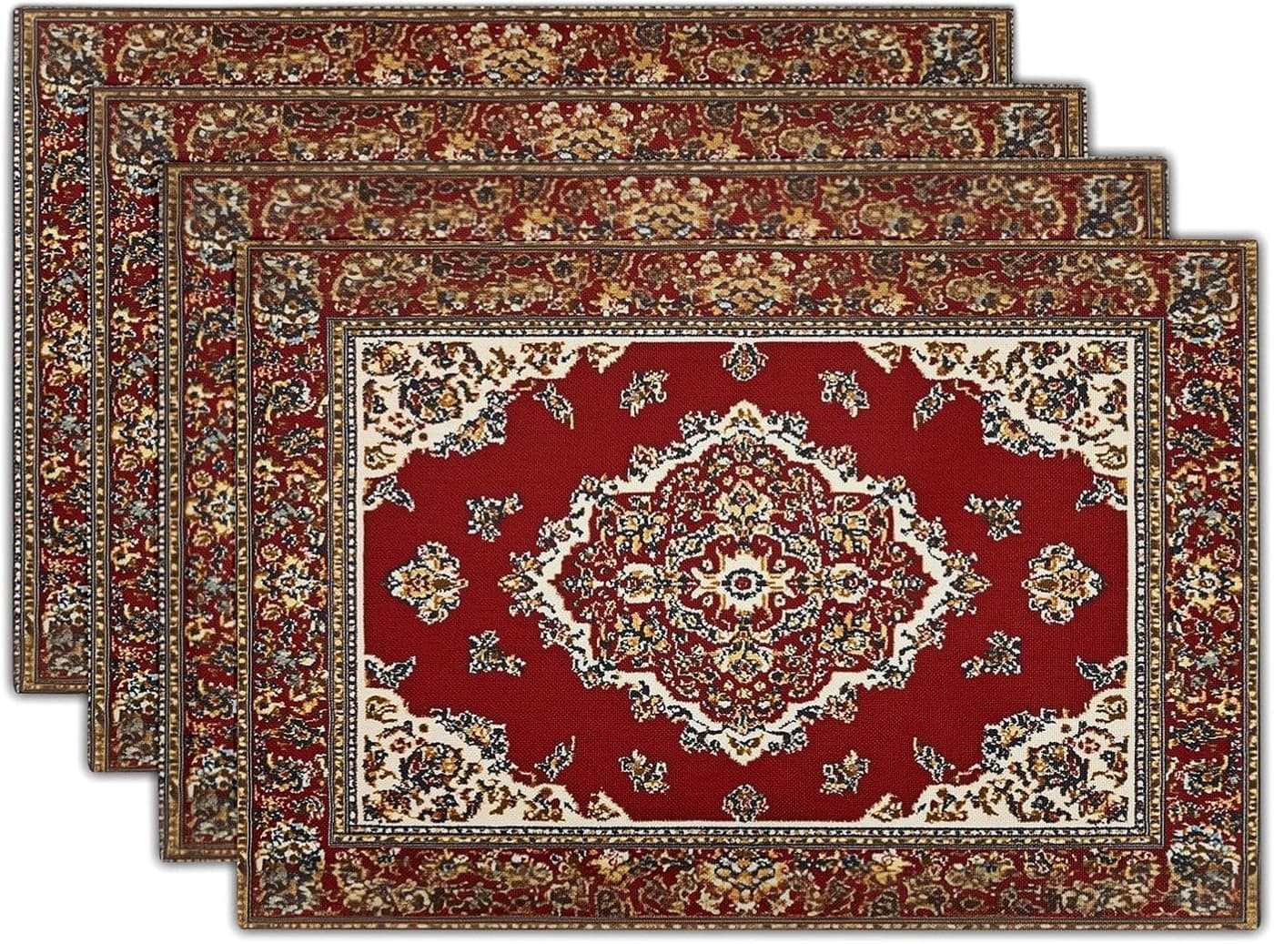 Giwawa 12x18 Ethnic Boho Placemats Set of 4 Antique Tribal Rustic Red Floral Table Mats Farmhouse Carpet Stain Resistant Washable Linen Place Mat for Kitchen Dining Picnic Party Decor