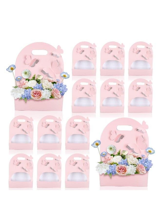 Kraft Flower Gift Bags, 10Pcs 3D erfly Rectangle Waterproof Bouquet Box with Handles Hollow Out Pink Gift Packaging Tote for Mother Day Graduation Wedding Birthday Party Gift