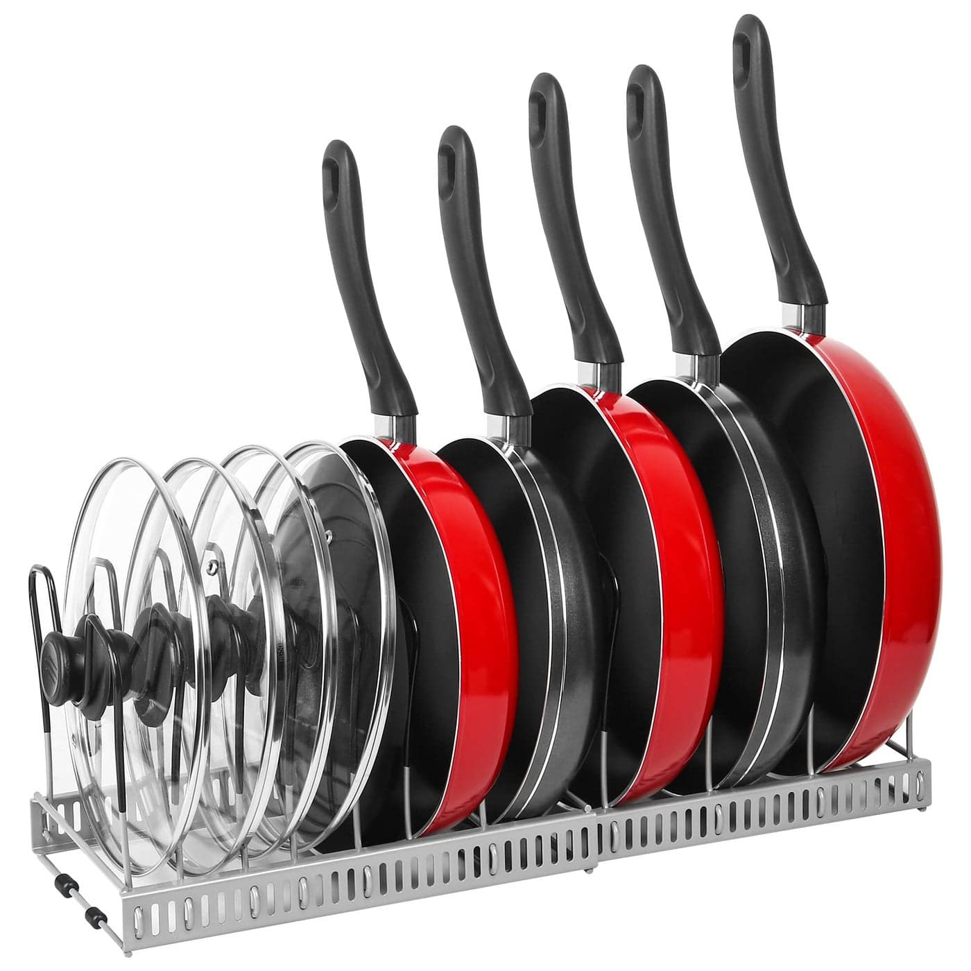 ROOHUA Pot Rack Organizer Expandable Pot and Pan Organizer for CabinetPot Lid Organizer Holder with 10 Adjustable Compartment for Kitchen Cabinet Cookware Baking Frying Rack