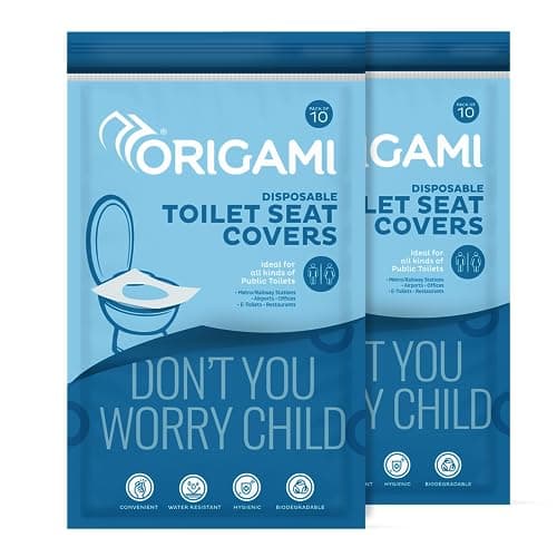 Origami Disposable Toilet Seat Covers Pack of 2 (Total 20 Sheets) | Water Resistant & Biodegradable | Hygienic Protection with No Direct Contact with Unsanitary Seats | Easy to Dispose & Eco-Friendly