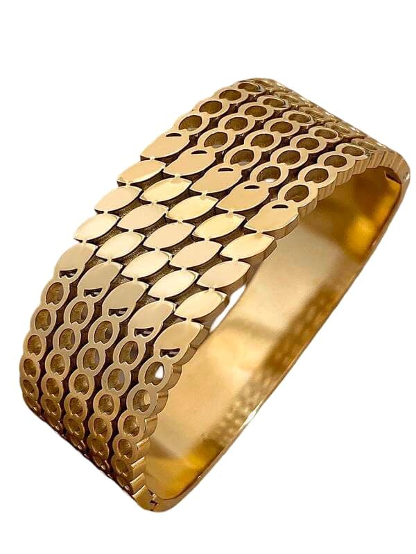 VIEN Trendy Gold Plated Wide Cuff Bracelet for Women & Girls | Adjustable Open Bangle | Stylish Wear Fashion Jewelry | Statement Bracelet Gift