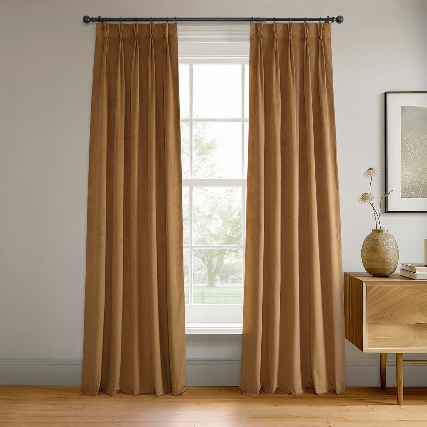 HPD Half Price Drapes Velvet Blackout CurtainsDrapes 96 Inches Long 1 Panel Blackout Curtain Signature Pleated for Living Room Bedroom 25W X 96L Amber Gold