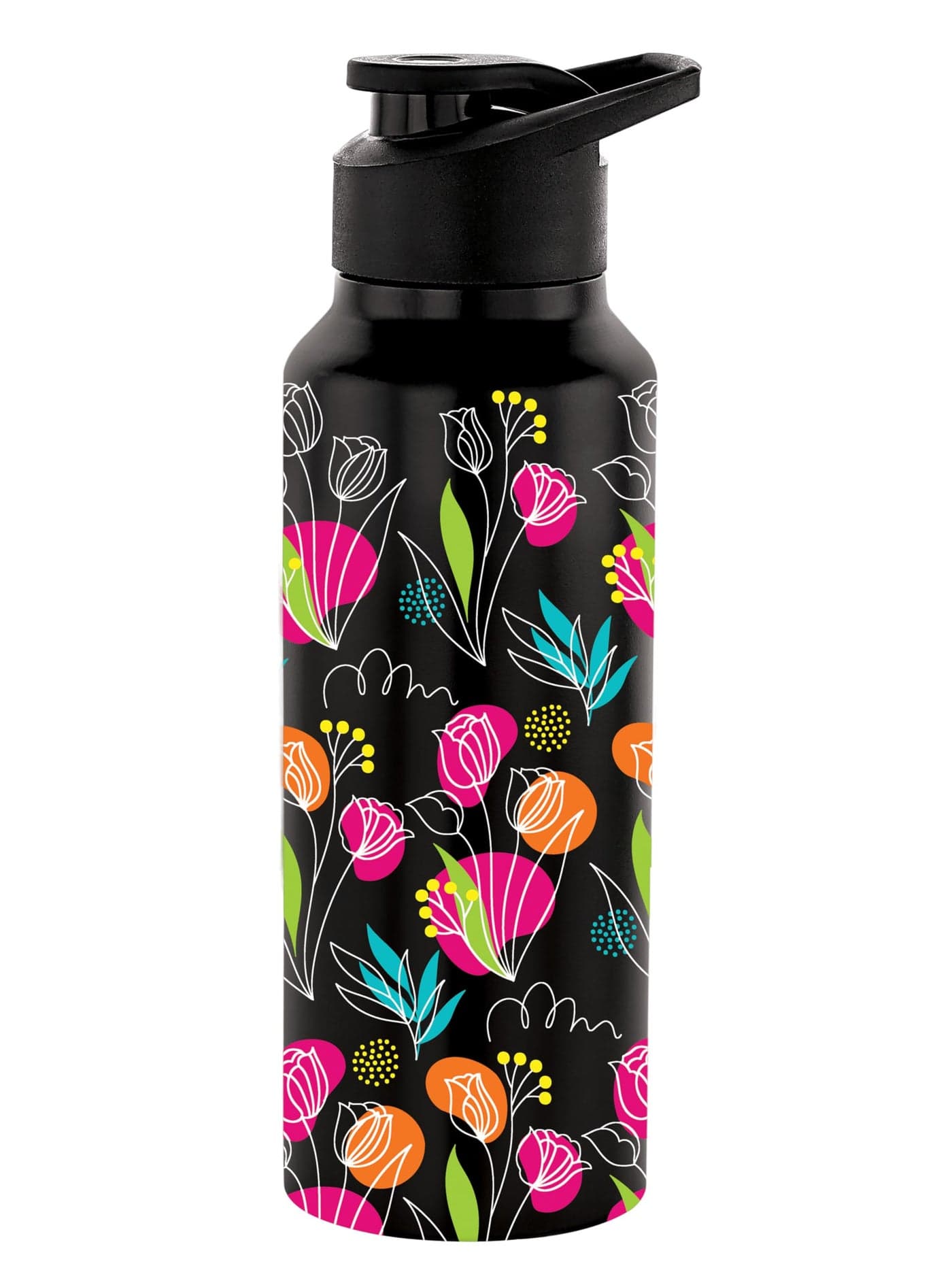 NIRLON Stainless Steel Single Walled Water Bottle 750ml, Water Bottles For Fridge, School,Gym,Home,office,Boys, Girls, Kids, Leak Proof (UV Printed Bottle, Sketch Floral, Sipper Cap)