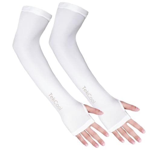 TEKCOOL Arm Sleeves for Men & Women UV Protection Hand Sleeves with Thumb for Boys & Girls Sun Protection Sleeves for Men Arm Sleeves for Women for Running, Hand Cover for Bike Riding Nylon- White