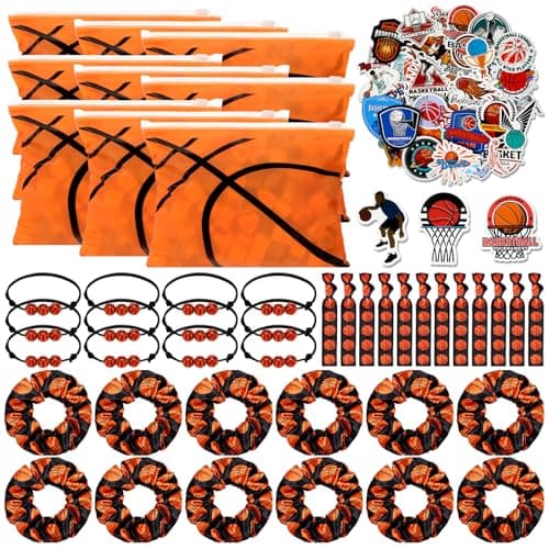 Suncalla 98 Pcs Basketball Party Favors Include Basketball Goodie Makeup Bags Bracelet Hair Bands Hair Ties Sticker for Sports Team Gifts Birthday Decoration Party Supplies