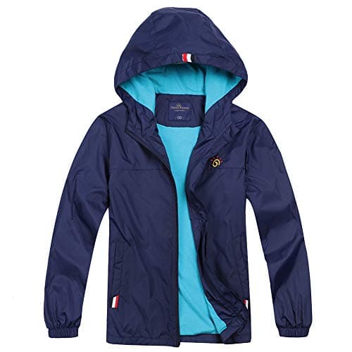 Jingle Bongala Boys Girls Lightweight Breathable Raincoat Waterproof Hooded Rain Jacket Windbreaker Easy to Fold-Navy-130