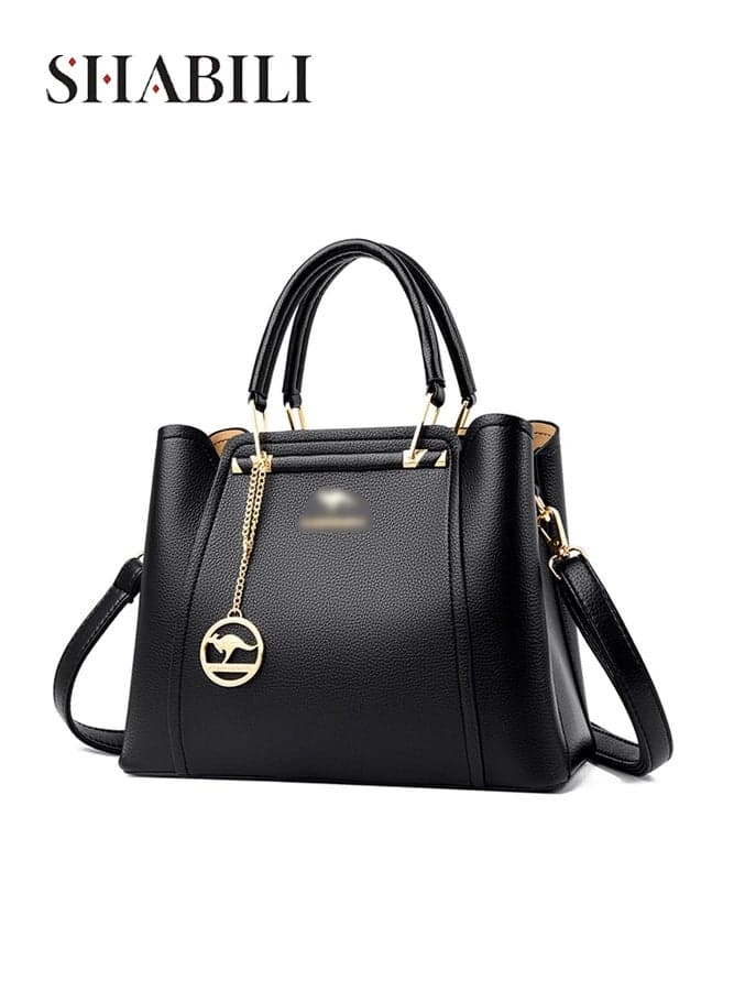 Women's Elegant Crossbody Bag, PU Material Ladies Bag for Office Commuting and Shopping, Handbag with Top Handle and Zipper, Shoulder Bag Satchel Bag for Girls and Women Daily Travel (Black)