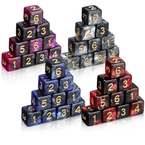Poen 40 Pcs 16mm Dice Set Bulk 6 Sided Standard Colored Dices with Numbers D6 Polyhedral Games Dice for Board Games Parties Glitter Color