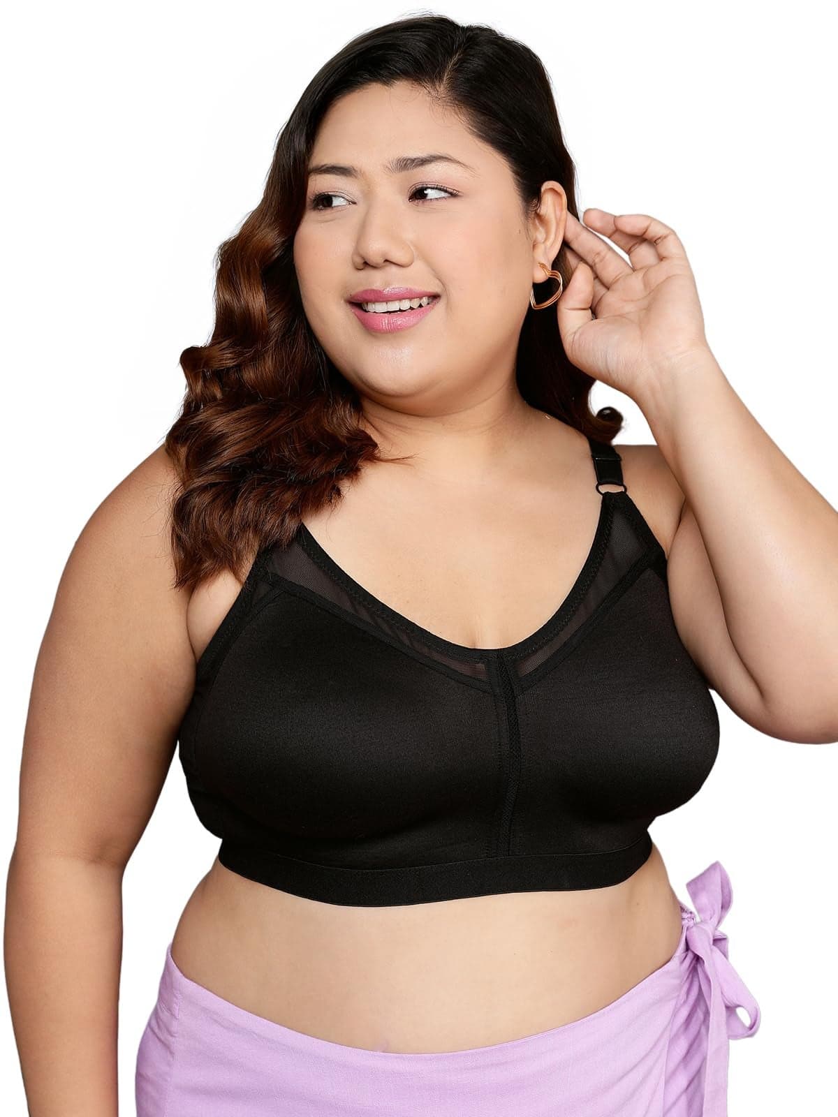 Clovia Women's Cotton Solid Non-Padded Full Cup Wire Free Everyday Bra (BR4012A13_34B_Black)