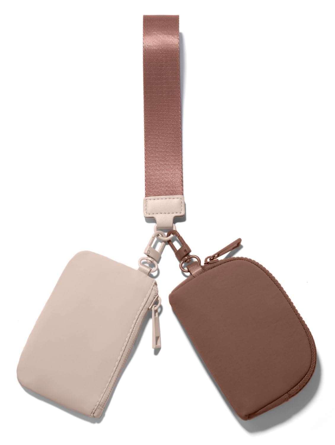 Viverte Mini Zip Around Keychain Wristlet Wallets Small Portable Dual Pounch Wristlet Detachable Coin Purse Pocket Gifts for Women Travel Sports Outdoors (Beige+Brown)