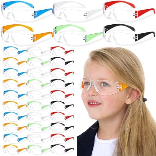 Patelai 36 Pcs Kids Safety Glasses Bulk Eye Protection Goggles Scratch Resistant for Science Class, Lab, Sports, Child Youth Size (Multicolor)