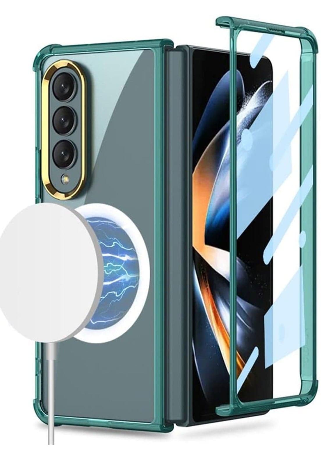 Magnetic Case for Galaxy Z Fold 4 Compatible with Magsafe, Slim Transparent Phone Support Wireless Charger, Shockproof Hard PC Protective Cover 5G 2022