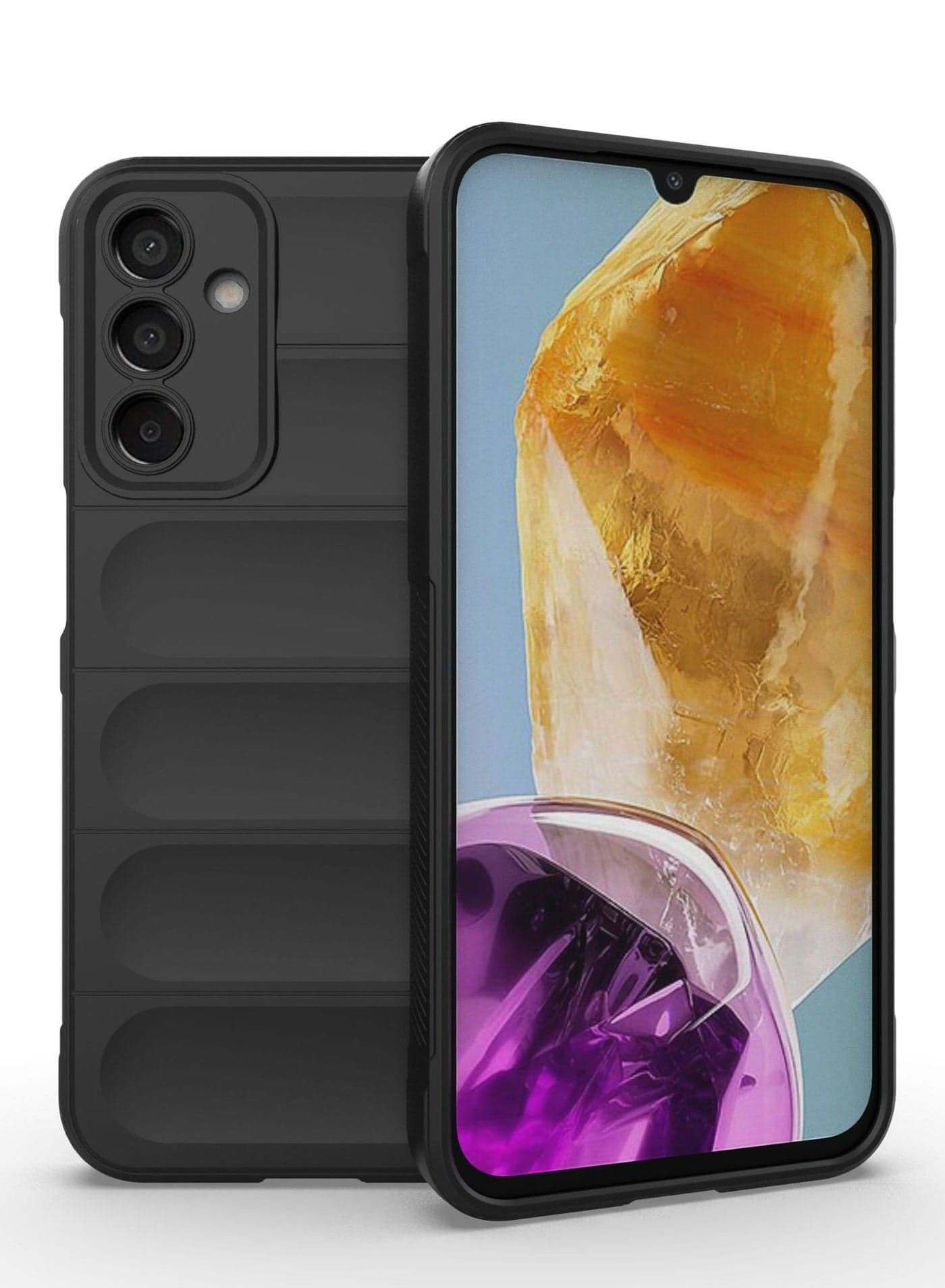 Samsung Galaxy M34 5G Case Cover, Heavy Duty 3D Striped Pattern Sensory Soft Silicone Full Portection Shockproof Phone Case Black