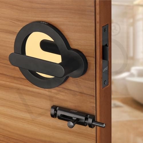 LAPO Door Lock System for Bathroom | 45x45 Lock Body | Brass Latch | Keyless Design | Compatible with Left-Right Door | Supports 30–50mm Door Thickness | Black Gold Finish | 3 Years Warranty | Ro-177