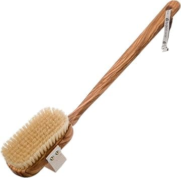 Hydra London Olive Wood Bath and Body Brush with Natural Bristle Detachable Long Handle Exfoliate Dead Skin aid Lymphatic Drainage for Radiant Skin