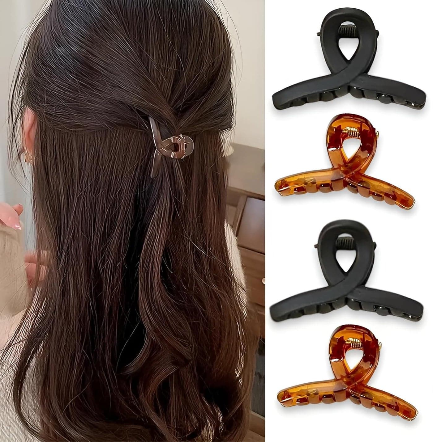 PACTIV 4Pcs Small Simple Style Hair Claw Resin Simple Style Hair Claw Nonslip Ponytail Holder Hair Clip For Women4 Packsblack brown