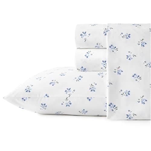 Stone Cottage - Twin Sheets, Cotton Percale Bedding Set, Crisp & Cool Ideal Bedding Set (Blue Sketchy Ditsy, Twin)