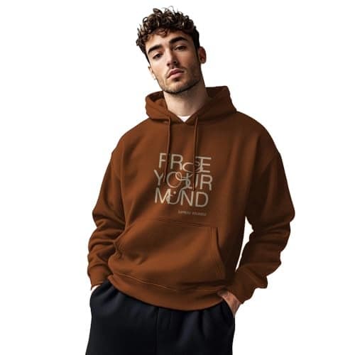 Nobero Men's Cotton Blend Neck Hooded Regular Fit Sweatshirt (1M-TWHO-C0681_Mocha Bisque_3XL)
