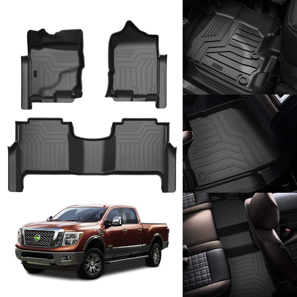 KUST Custom Fit Floor Mats for 20172024 Nissan Titan 20162024 Nissan Titan XD Crew Cab with Rear Under Seat Organizer All Weather Floor Liners 5D 1st 2nd Row Carpet Liners Black