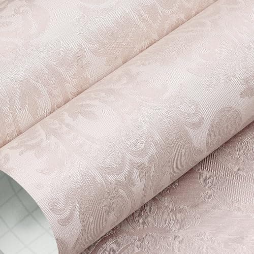LACHEERY Light Pink Wallpaper Stick and Peel 16"x276" Textured Damask Peel and Stick Wallpaper Pink Contact Paper Removable Self Adhesive Wall Paper for Bedroom Wall Girls Room Waterproof Vinyl Roll