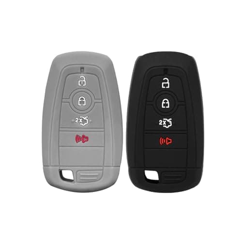 Suvnie 2 PCS Silicone Key Fob Cover Smart 5 Buttons Key Fob Automotive Remote Key Protection Case Compatible with F150 F250 F350 F450 F550 Mustang Key Cover Car Accessories BlackGray