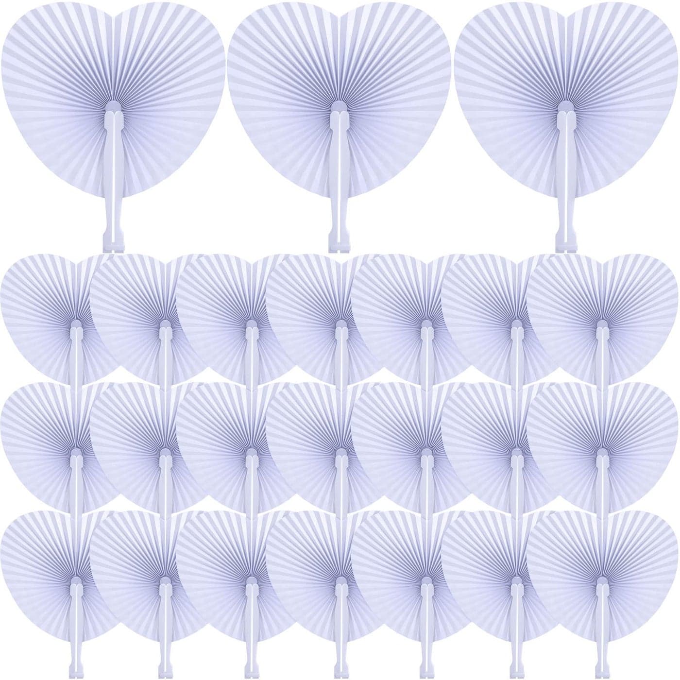 100 Packs Heart Shaped Wedding Folding Fans White Paper Fans Foldable Personalized Fan Decorative Blank Fan Round Handheld Fan with Plastic Fan Handles for Women Guest Wedding Party Pocket Favor