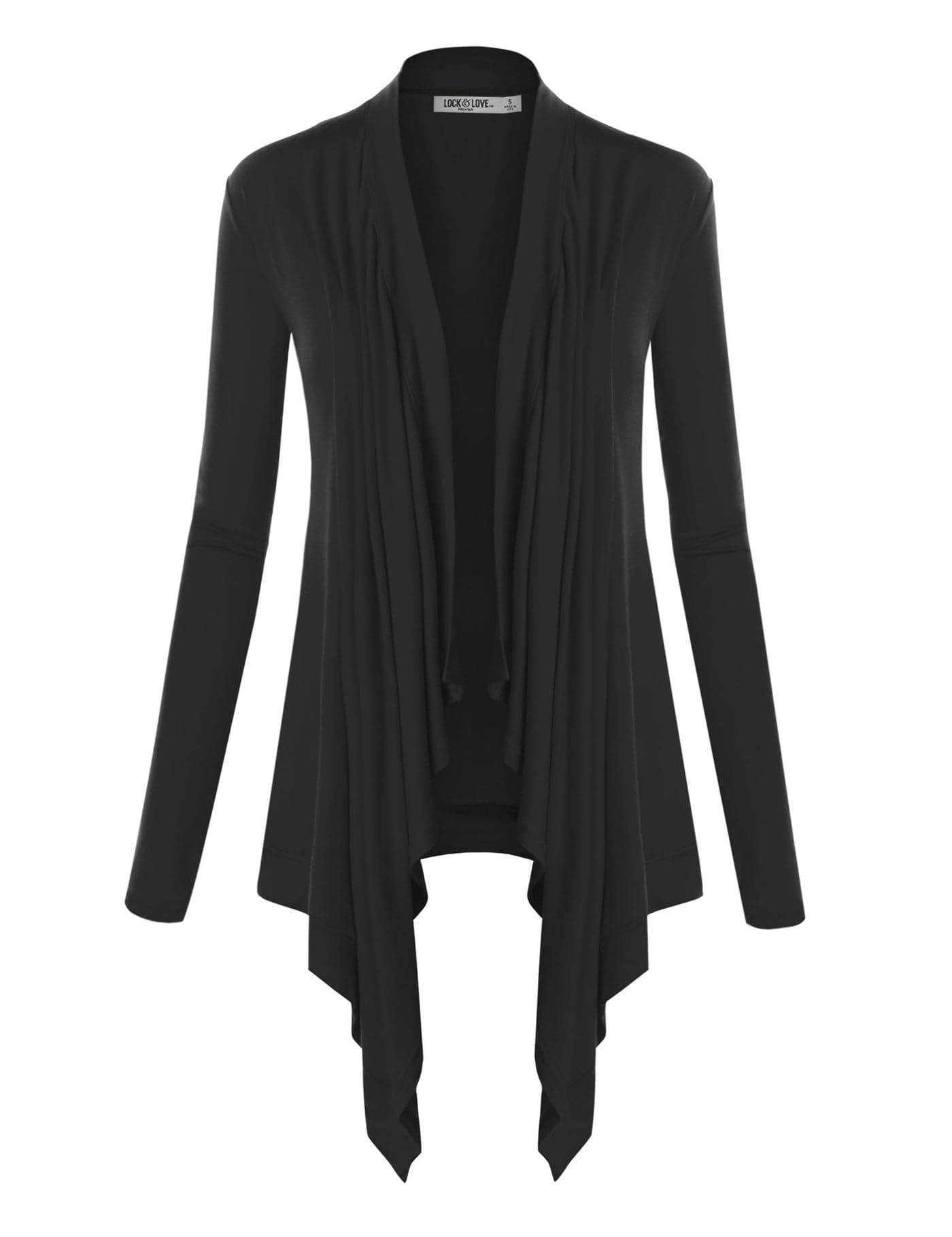 LL WSK849 Women's Long Sleeve Lightweight Draped Front Open Asymmetrical Cardigan XXL Black