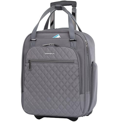 EMPSIGN Underseat Carry On Wheeled 16 Carry on Bag with Wheels Multifunctional Lightweight Rolling Bag Overnight Weekender Small Suitcase for Women Men Travel Business Dark Grey