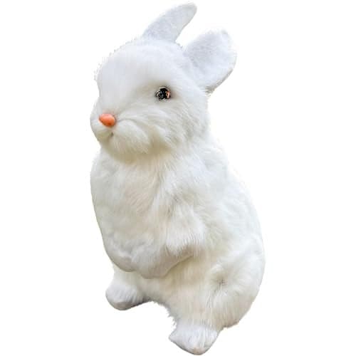 Basuo9Q 925 Inch Plush Rabbit Faux Fur Lifelike Hare Easter Bunny Simulation Toy Home Decoration Gift White