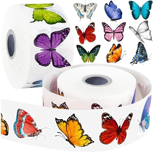 1200 PCS Butterfly Roll Stickers 16 Styles Butterfly Stickers for Kids Waterproof and SunProof 3D Roll Stickers for Parties Walls Scrapbooks Envelopes Birthday and Greeting Cards
