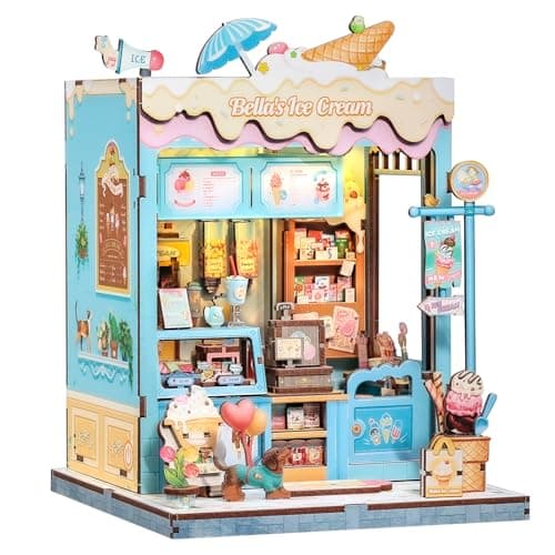 CUTEBEE Book Nook Kit DIY Miniature House Kits for Adult and Teens Dollhouse Booknook Tiny House Bookshelf 3D Wooden Puzzle DIY Craft Gifts for Family and Friends Bellas Ice Cream