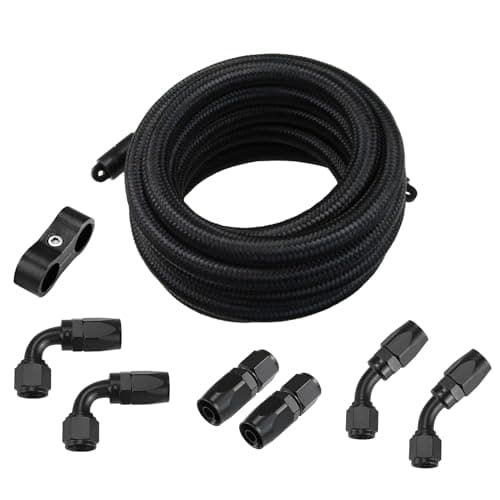 Ucreative 6AN CPE Fuel Hose Line Fitting Kit AN6 Nylon Braided Fuel Hose 10FT Black ID: 0.34 inch (8.7mm)
