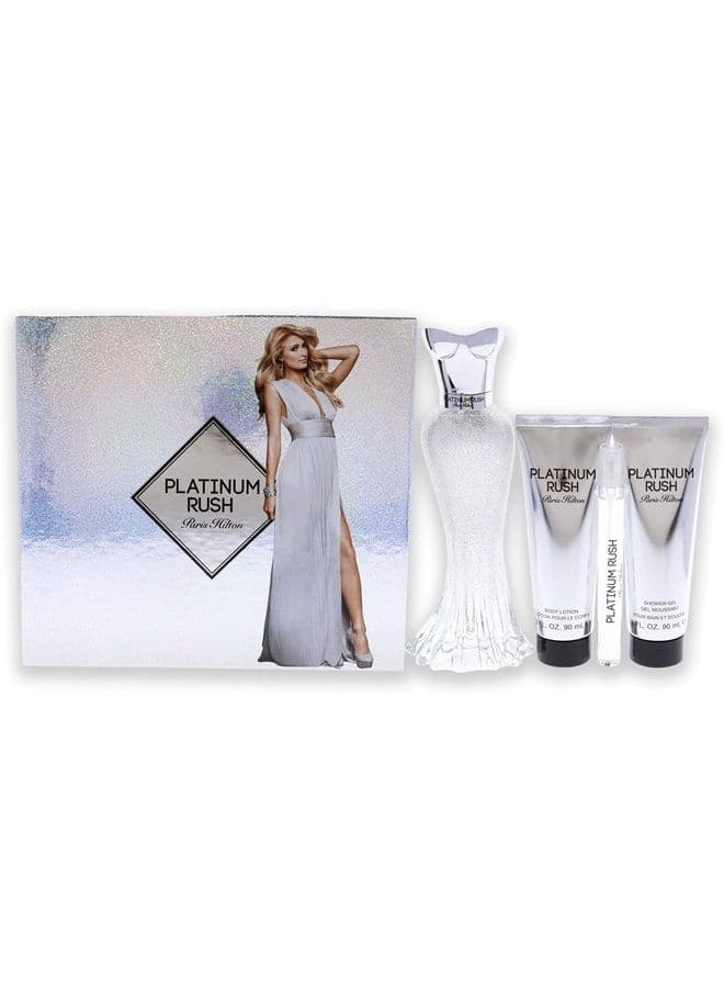 Platinum Rush Women 4 Pc Gift Set 3.4 oz EDP Spray, 0.33oz EDP Spray, 3oz Body Lotion, 3oz Shower Gel