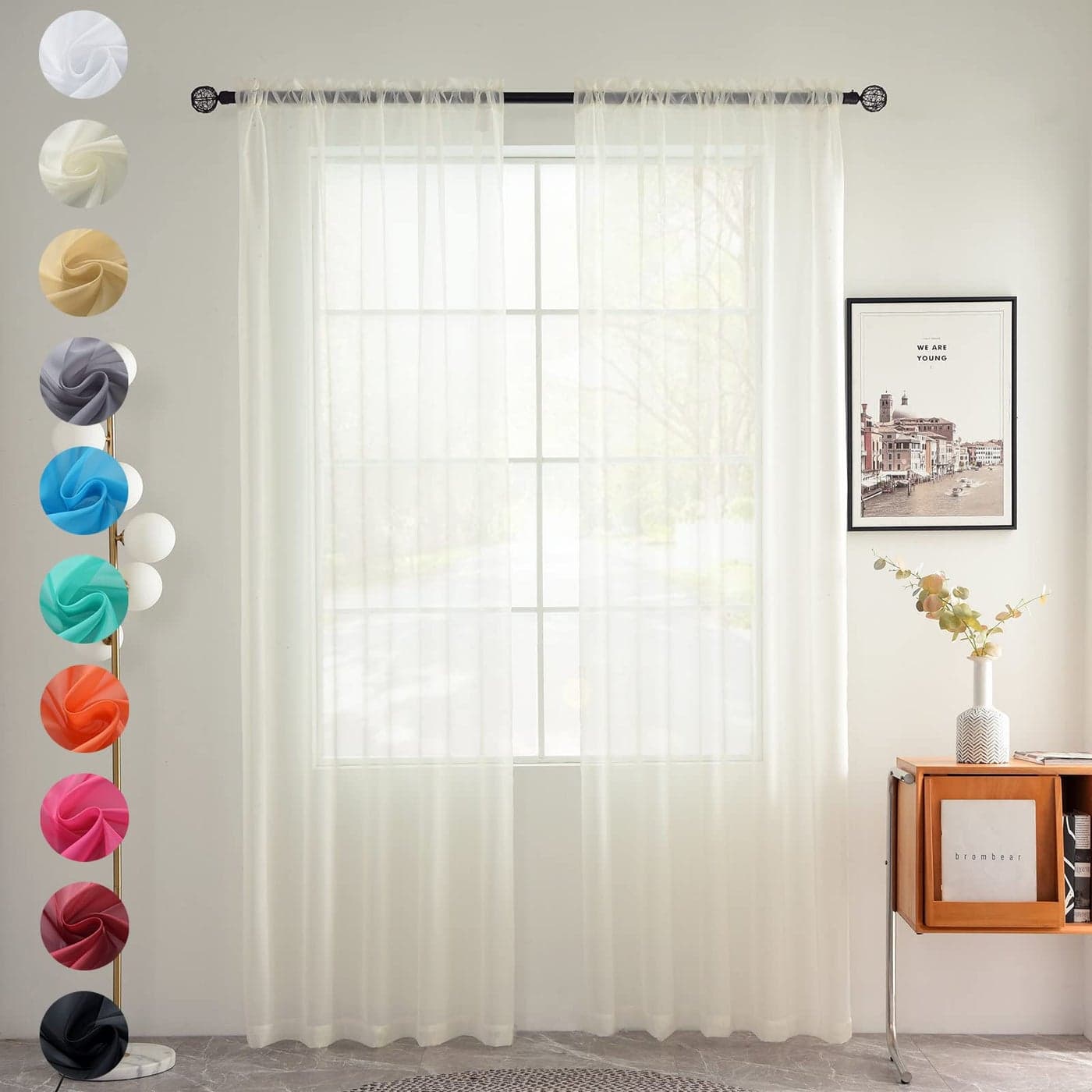 youleyar Solid Sheer Rod Pocket Curtain Voile Draperies 2 Panels White Beige Black Grey Coffee 52 Inch Width 84 Inch Long 1 Pair for Kitchen Bedroom Children Living Room Yard Ivory52W 84L