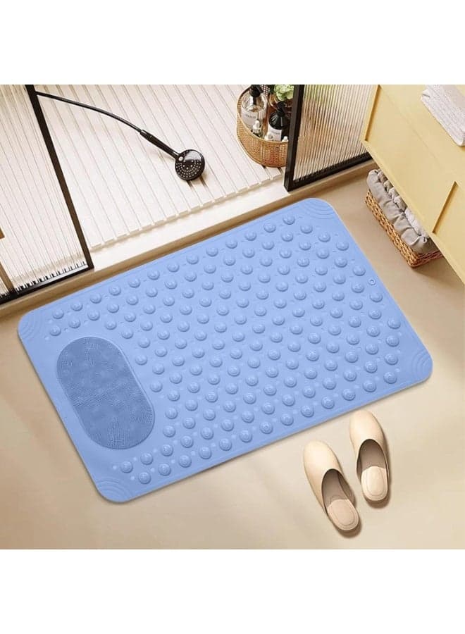 Non Slip Shower Mat, 27x14 inch Large Bathtub Mat with with Foot Scrubber, Bathmat with Antislip Suction Cups and Drain Holes for Bathroom Floor