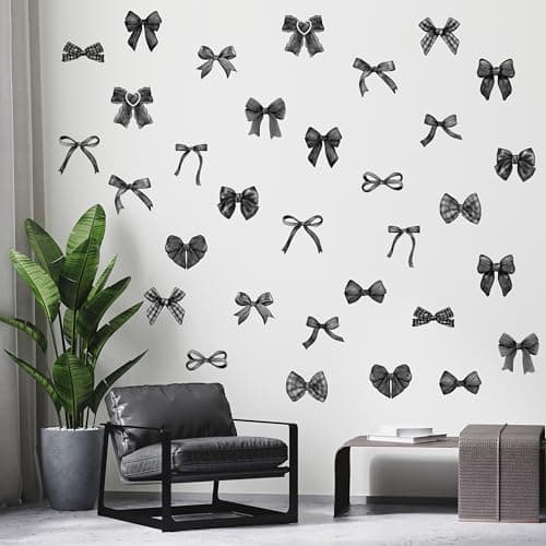 A1diee Black White Bow Wall Stickers 60Pcs Watercolor Coquette Aesthetic Wall Stickers Black Bow Knot Gothic Wall Art Decor Vinyl Peel and Stick Room Decor for Kindergarten Nursery Bedroom 8 Sheets