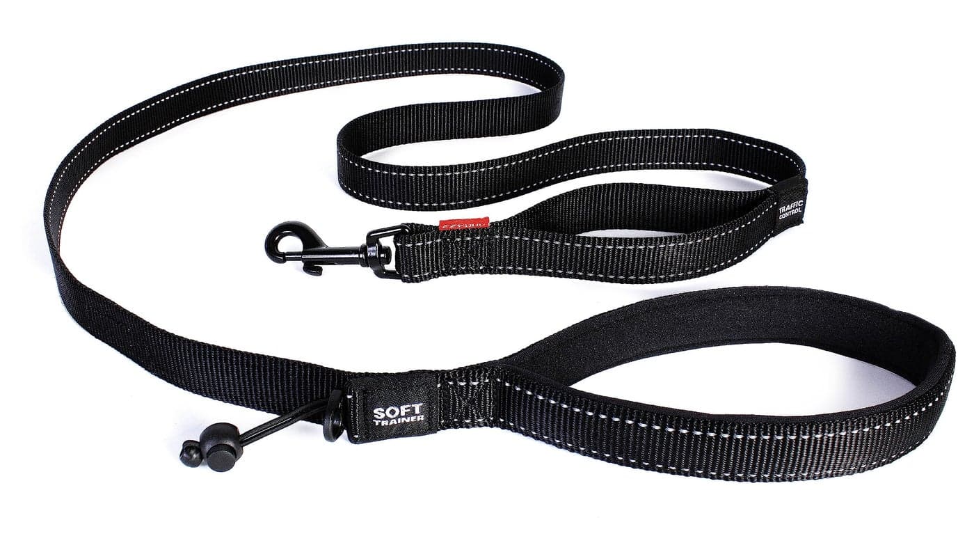 EzyDog Soft Trainer Dog Leash with Traffic Control Handle - Reflective Stitching for Nighttime Safety and Superior Strength and Comfortability for Training Large to Medium Dogs (72”, Black)