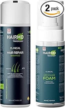 HairMD Hair Growth Shampoo Foam Set Hair Regrowth Set with 250 ml Regenerating Shampoo and 150 ml Repair Foam Rich in Biotin Keratin Saw Palmetto Suitable for All Hair Types