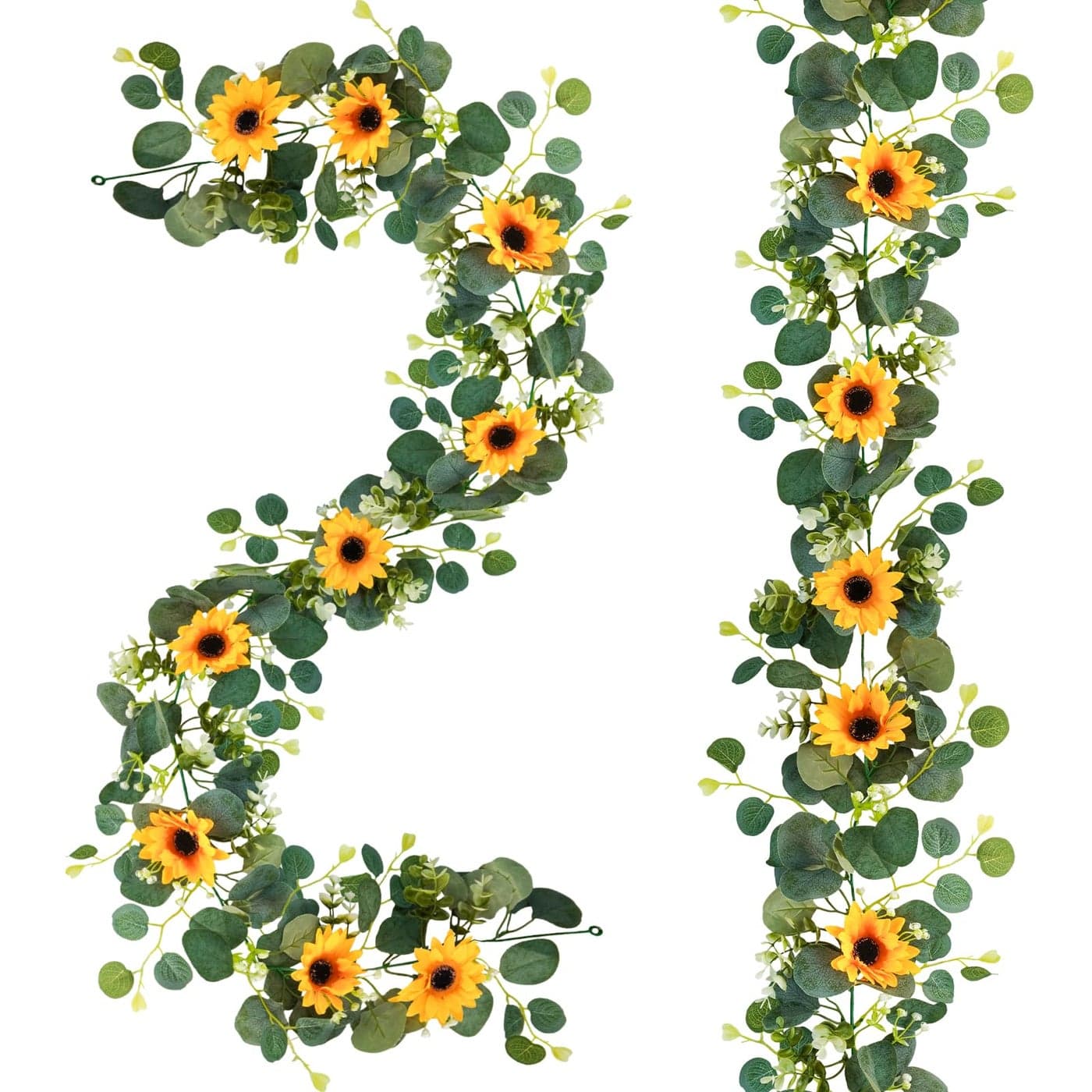Uieke 2 Pack Artificial Sunflower Garland 6ftStrand Silk Sunflowers Hanging Vines Flowers Garland with Green Leaves for Room Kitchen Garden Birthday Wedding Baby Shower Party Table Decor