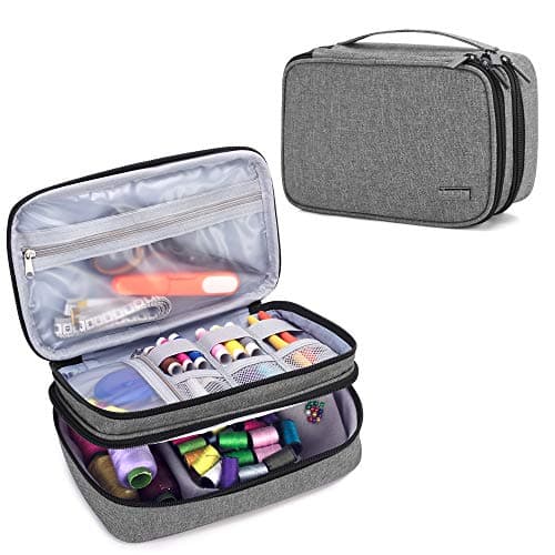 Luxja Sewing Accessories Organizer DoubleLayer Sewing Supplies Organizer for Needles Scissors Measuring Tape Thread and Other Sewing Tools NO Accessories Included Gray
