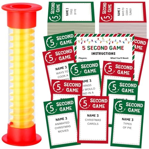 Christmas 5 Second Game Xmas Party Games with 92 Question Cards and 5 Second Hourglass Christmas Family Card Games for Family Friends Sleepovers Party Night Think Fast and Shout Out Answers
