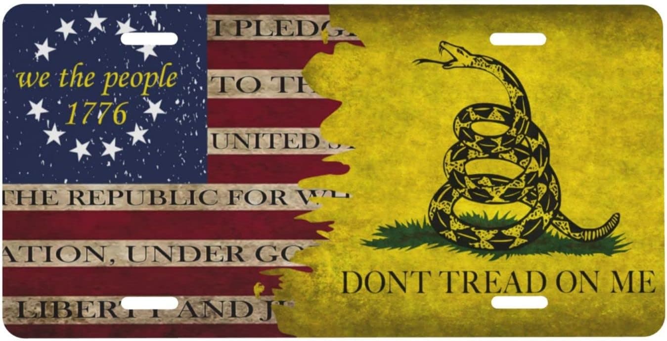 Smoaffly Don't Tread On Me License Plate - American Flag Decorative Car Front, 6x12 Inch Aluminum Vanity Tag