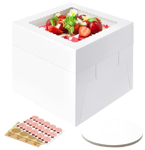 Vorfre 3 Pack Cake Boxes 12 Inch White Square Cake Boxes with Cake Boards Disposable Cardboard Cake Containers with Lids for Pastry Donuts Pies Cookies Dessert Wedding Birthday Party 12128 In