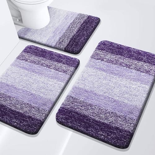 Arotive Bathroom Rugs Set 3 Piece, Extra Soft and Absorbent Bath Rugs, Machine Wash Dry Bath Mats for Bathroom, Toilet, Tub and Shower, 24x16, 30x20 and U-Shaped 24x20, Dark Purple