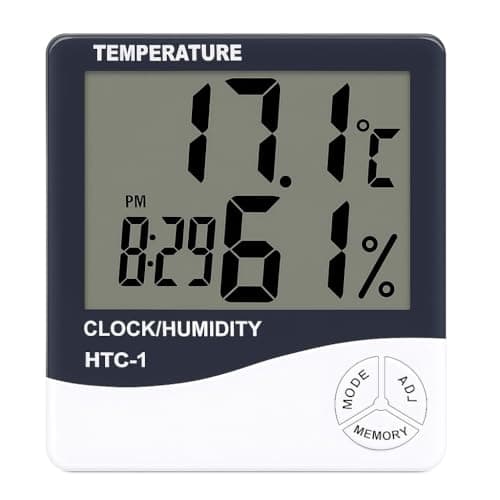 Dr. Care HTC-1 Room Thermometer with Humidity Incubator Meter and Accurate Temperature Indicator Wall Mounting LCD Digital Clock Monitor for Indoor/Outdoor (White)