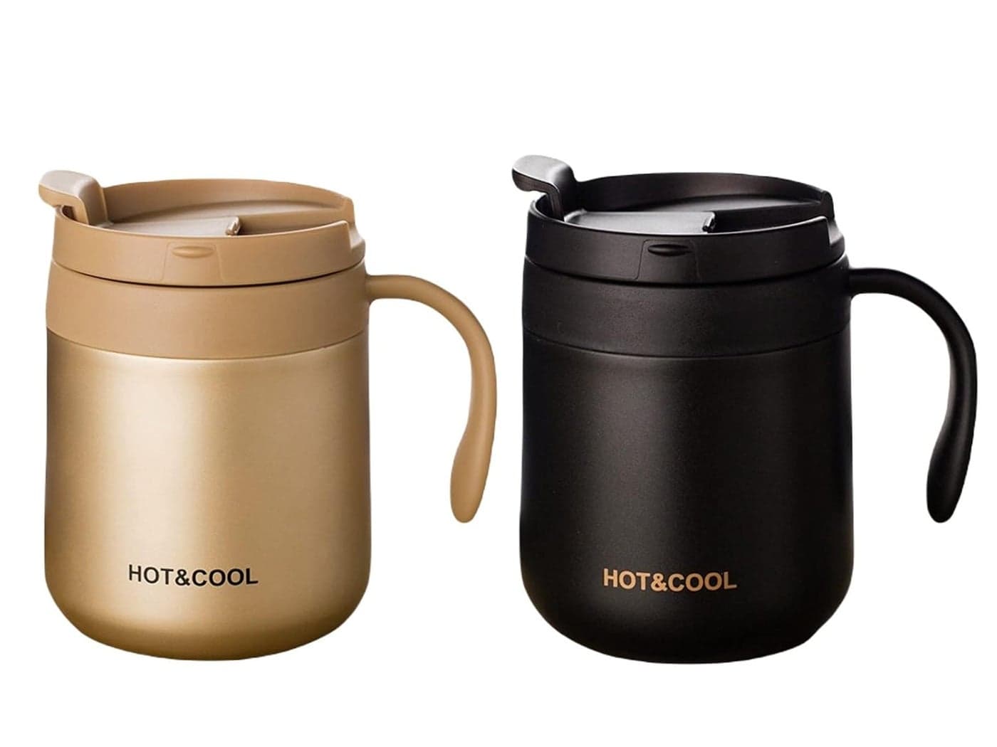 Leeonz 350ML Insulated Coffee Mug with Handle and Lid Double Wall Stainless Steel Vacuum Insulated Tumbler Cup Travel Coffee Cup Thermal Cup for Home and OfficeGold and BlackSet of 2