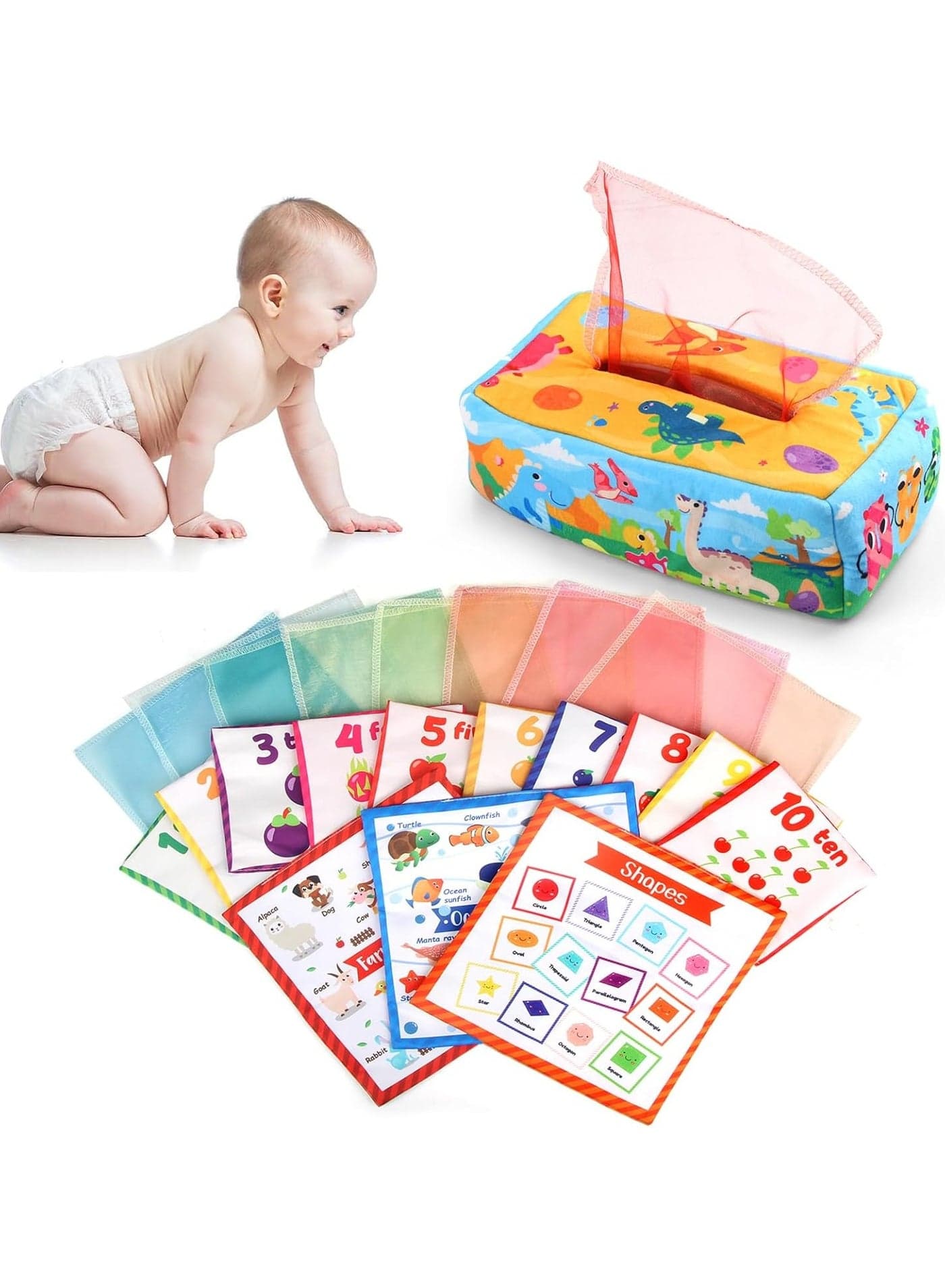 Montessori Soft Stuffed Sensory Activity Box Toy for Babies 0 to 12 Months Educational Developmental Gift for Boys and Girls Infant Learning Crinkle Toy for One Year Old