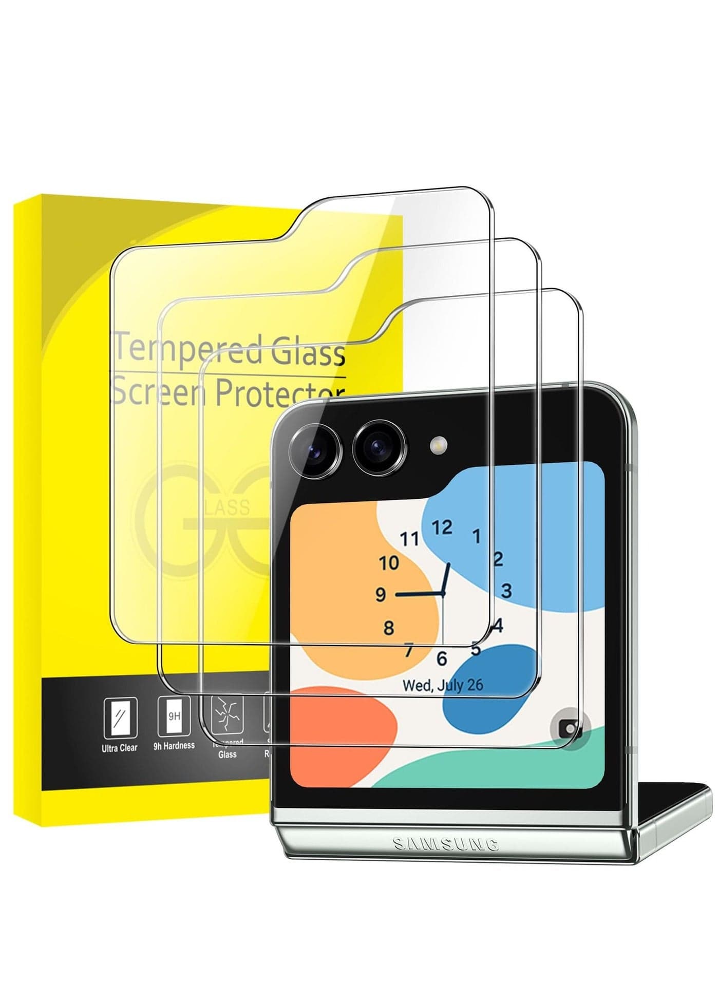 Front Screen Protector for Samsung Galaxy Z Flip 5 9H Tempered Glass Film Anti-Scratch HD Clear (3-Pack)
