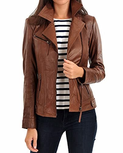 LEATHER FARM Womens Lambskin Leather Bomber Biker Jacket XSmall TAN