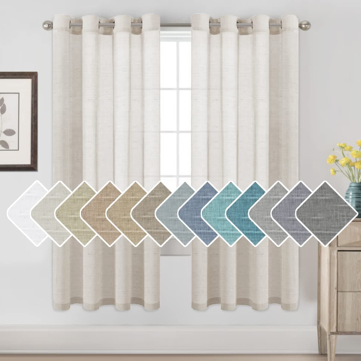 HVERSAILTEX Linen Curtains Flax Linen Blended Curtain Panels for Living RoomBedroom Semi Sheer Privacy Curtains 72 inch Length 2 Panels Set Nickel Grommet Window Drapes Natural